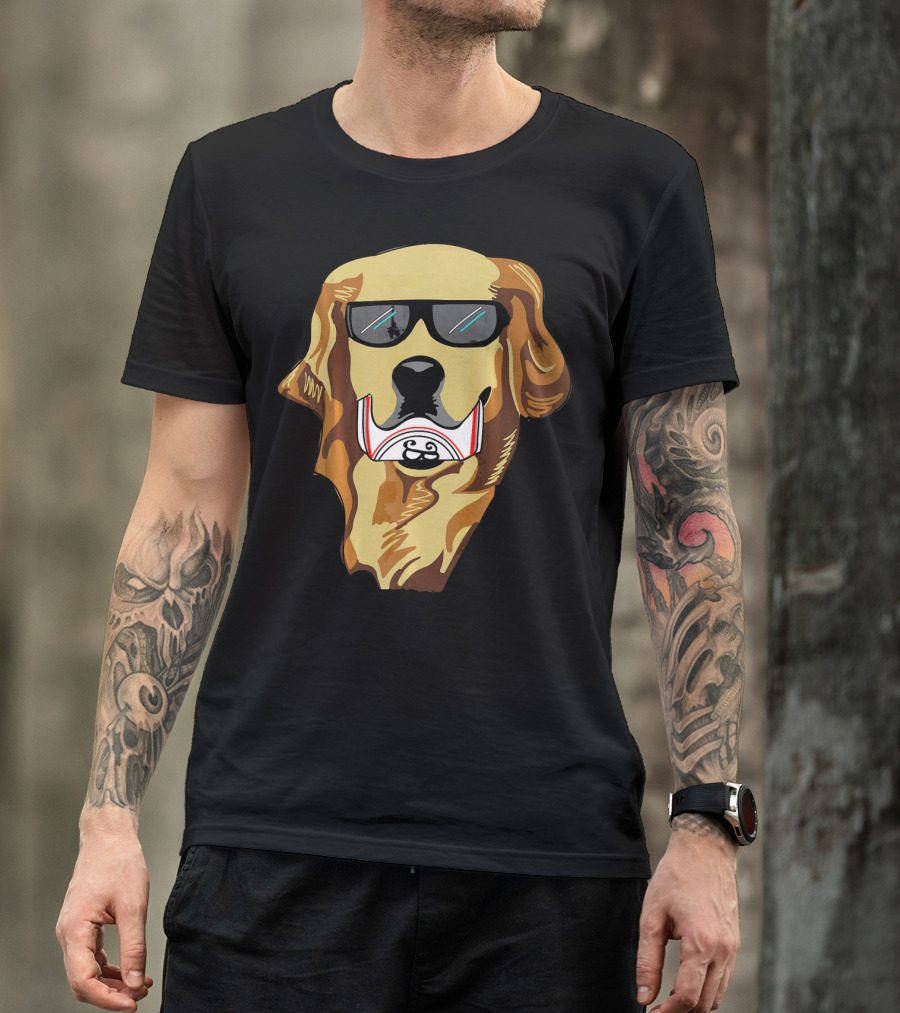 Funny Golden Retriever With Sunglasses And Beer Can Face T-Shirt