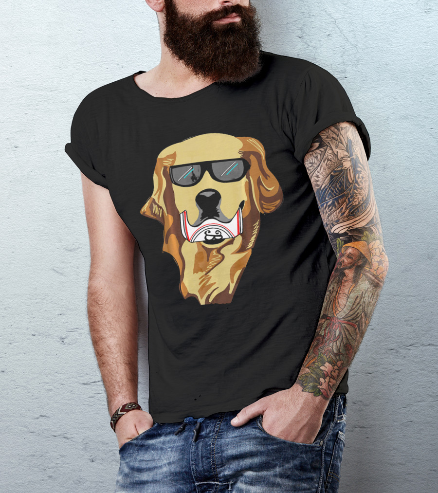 Funny Golden Retriever With Sunglasses And Beer Can Face T-Shirt