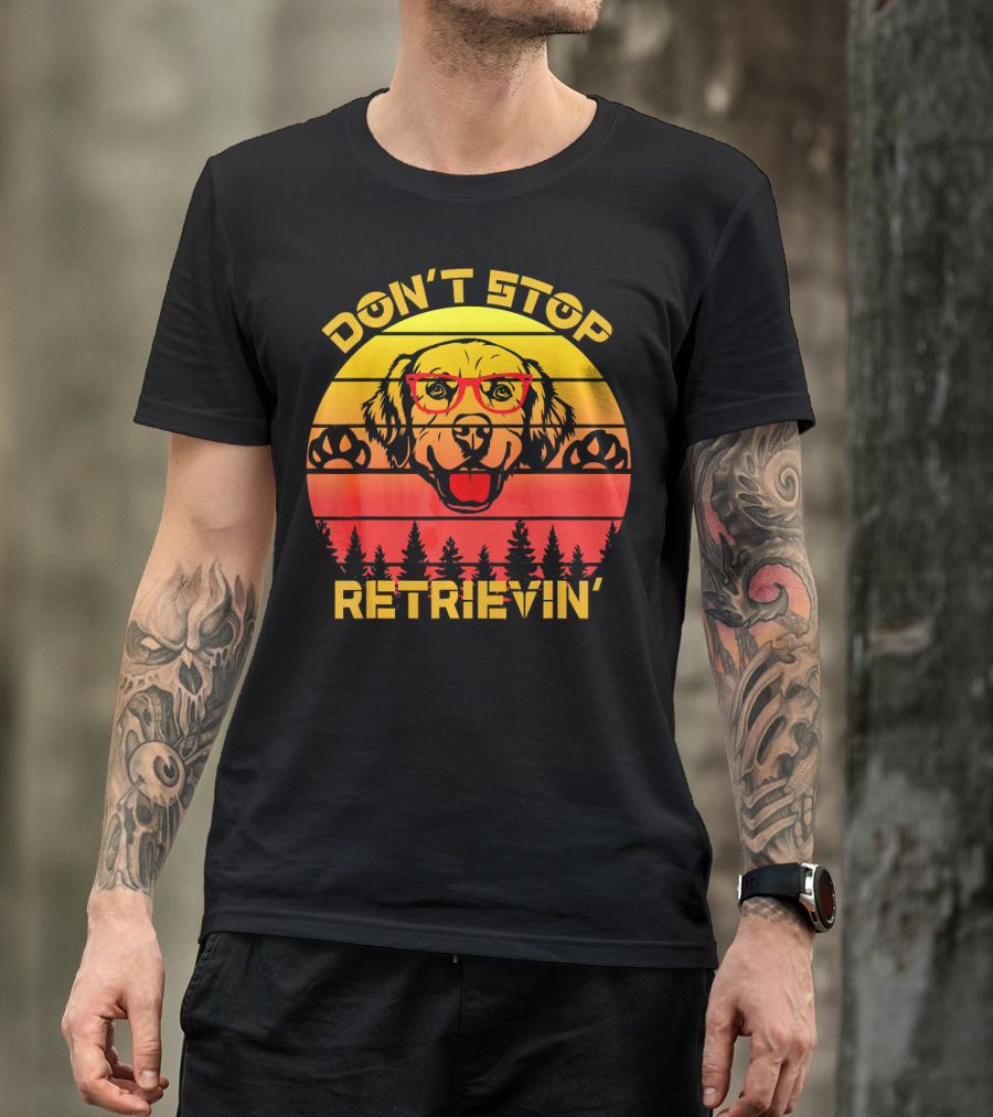 Don't Stop Retrievin' Retro Golden Retriever Glasses Vintage Sunset T-Shirt