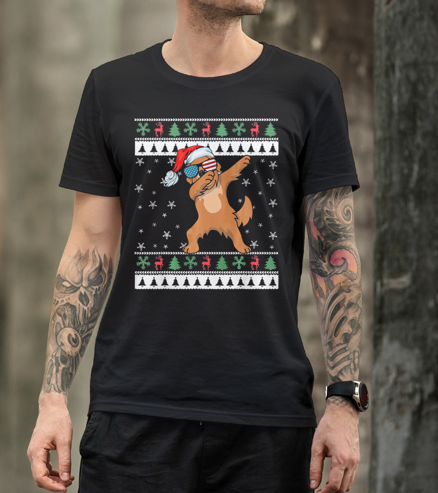 Dabbing Golden Retriever Lover Ugly Christmas Sweater Patriotic Santa Hat T-Shirt