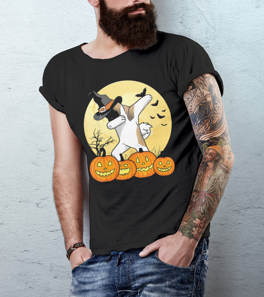 Halloween Akita Dog Dabbing With Pumpkins And Witch Hat T-Shirt