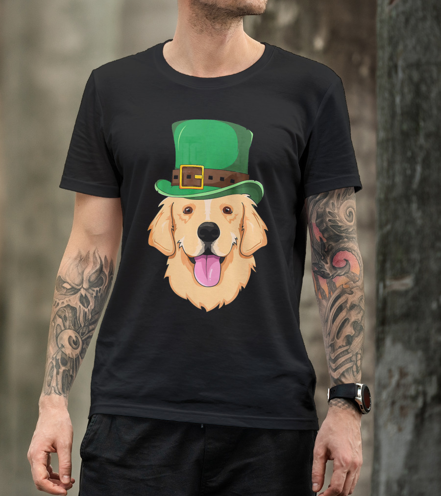 Golden Retriever Wearing St. Patrick's Day Green Hat T-Shirt