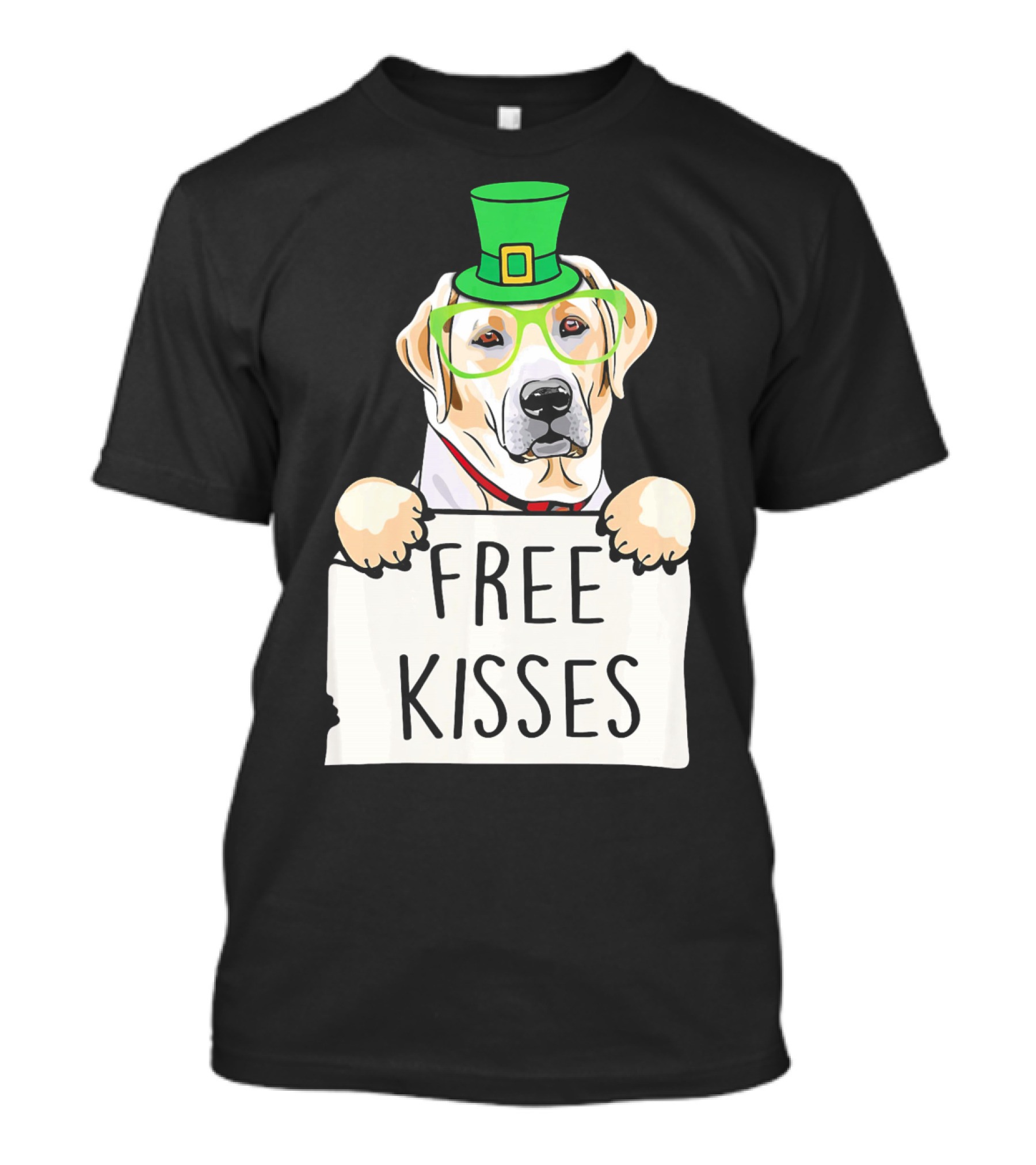 Free Kisses Labrador Retriever St. Patrick's Day Hat And Glasses T-Shirt