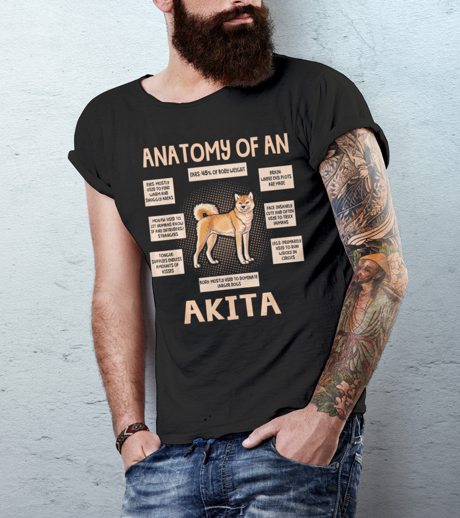 Anatomy Of An Akita Ears Face Eyes Tongue 乐乐 Brain Body Legs Puppy T-Shirt