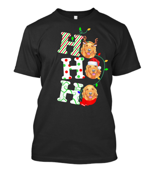 Golden Retriever Ho Ho Ho Reindeer Antlers Santa Hat T-Shirt
