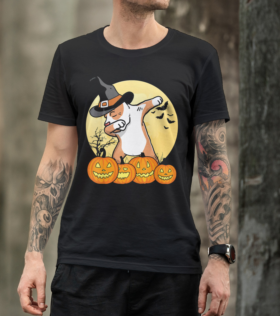 Dabbing Pit Bull Witch Hat Pumpkin Dance Halloween Dog T-Shirt