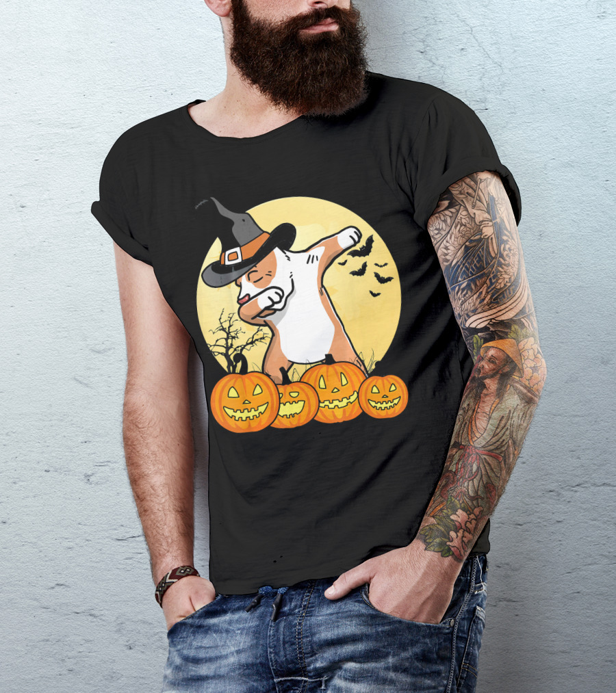 Dabbing Pit Bull Witch Hat Pumpkin Dance Halloween Dog T-Shirt