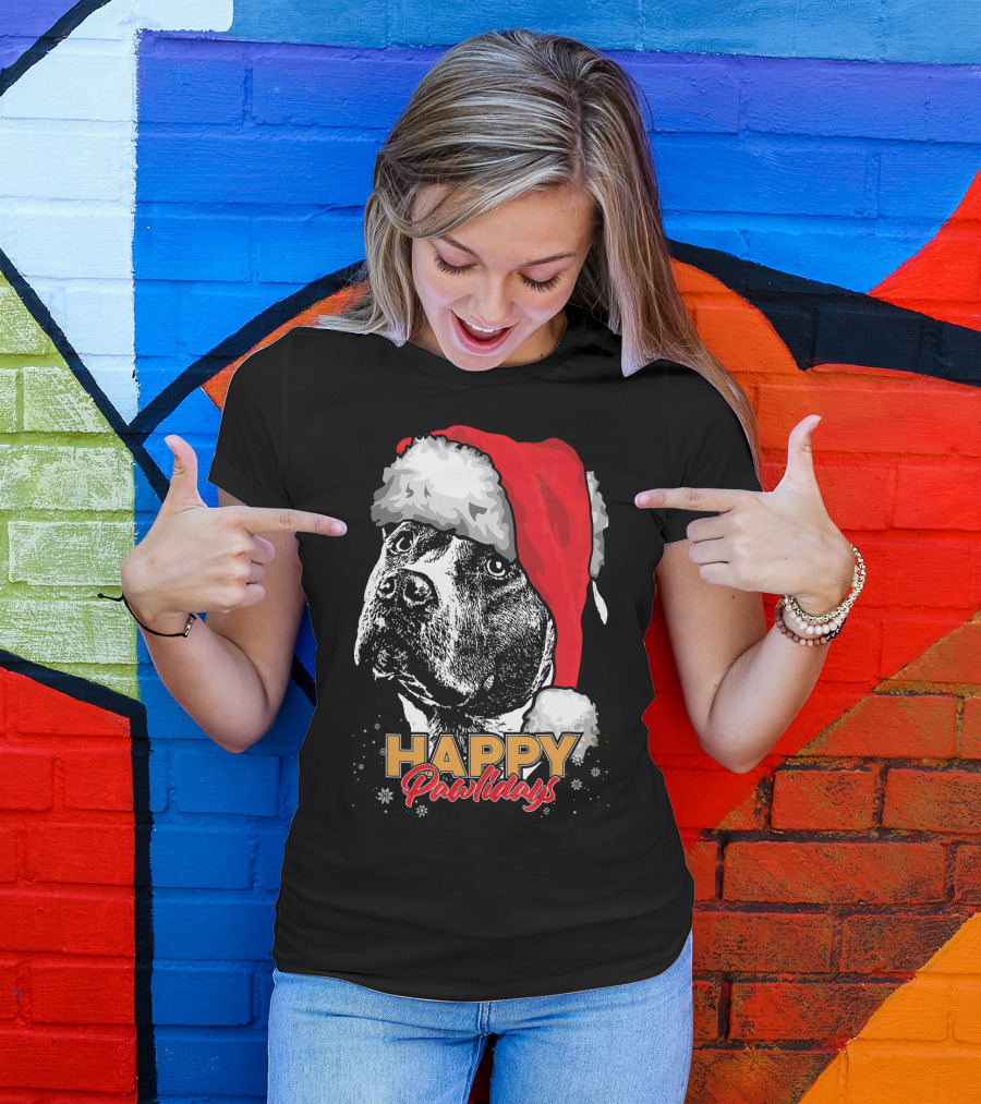 Happy Pawlidays Funny Christmas Pit Bull T-Shirt