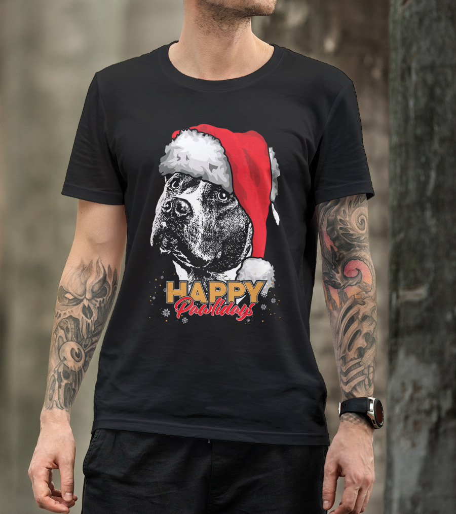 Happy Pawlidays Funny Christmas Pit Bull T-Shirt