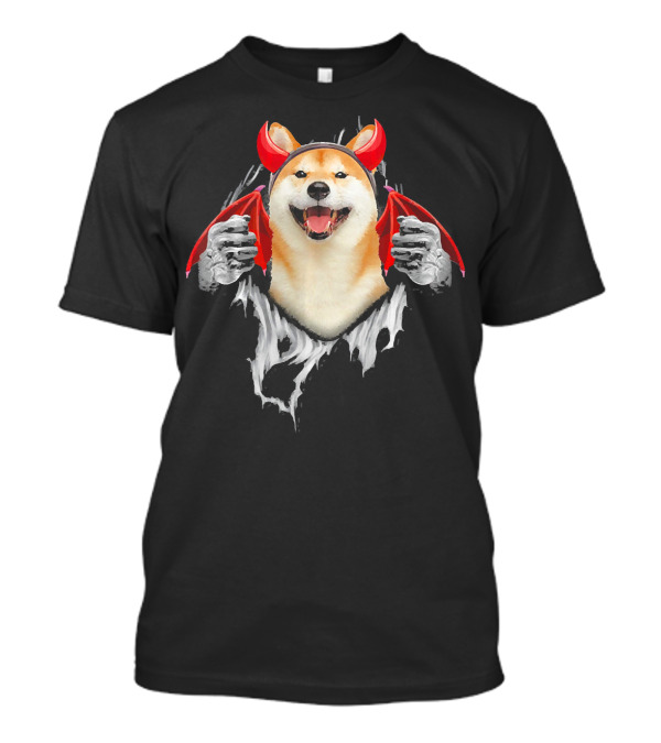 Akita Dog With Devil Horns Dracula Halloween Costume T-Shirt