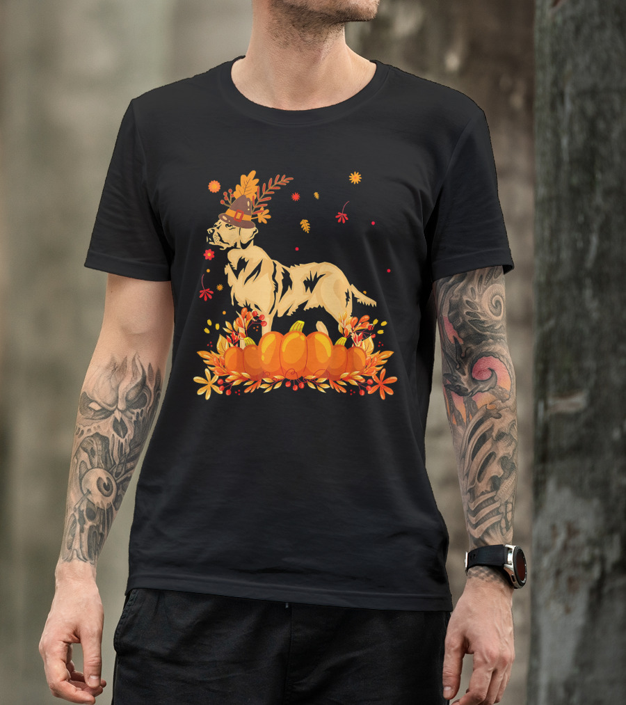Cute Labrador Retriever Dog Autumn Pumpkin Scene Thanksgiving T-Shirt