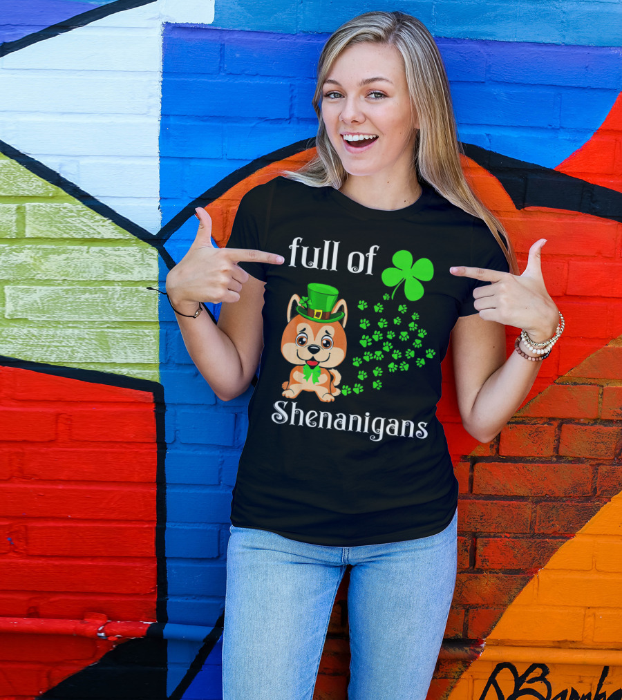 Full Of Shenanigans Akita Inu St Patrick's Day Clover Hat Paws T-Shirt