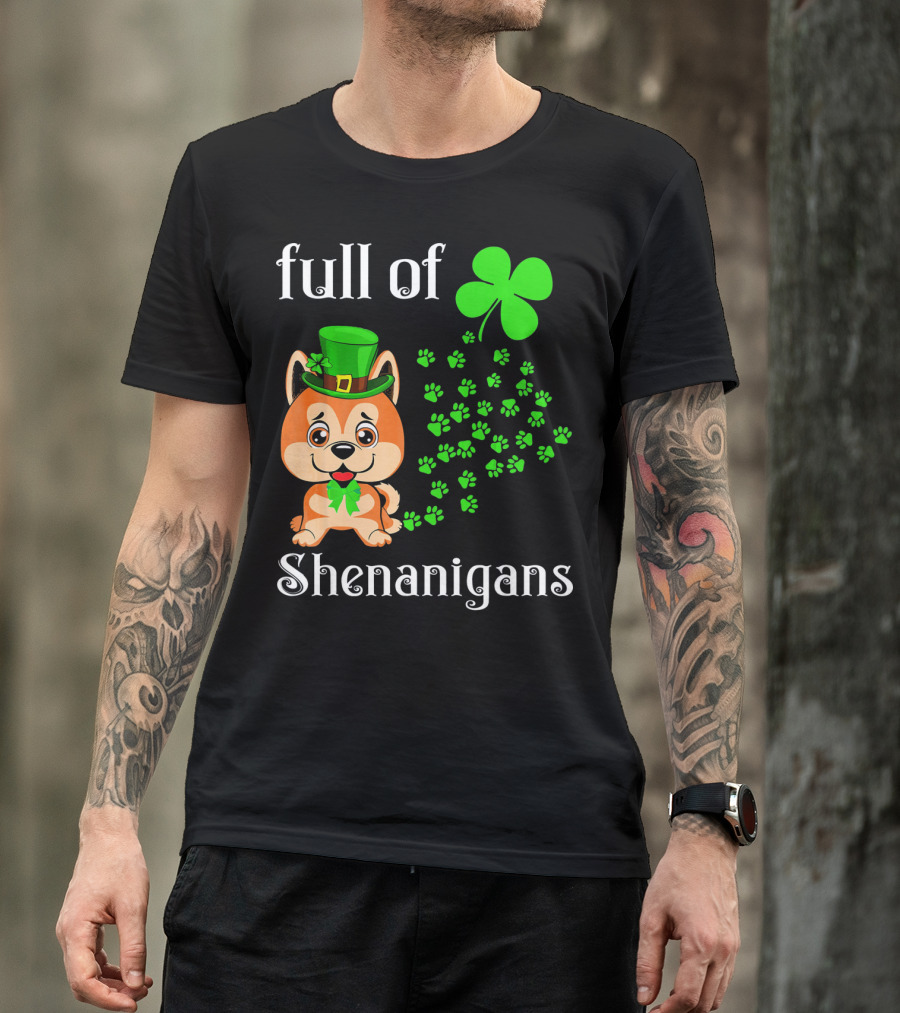 Full Of Shenanigans Akita Inu St Patrick's Day Clover Hat Paws T-Shirt