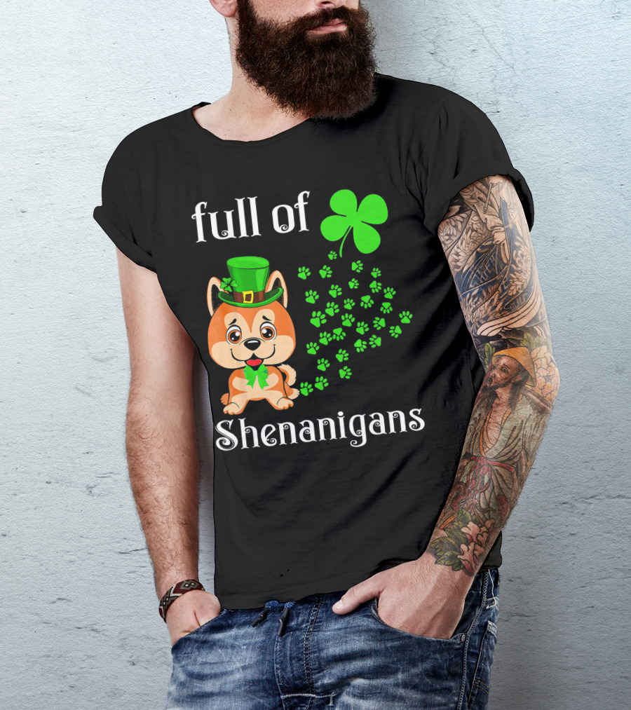Full Of Shenanigans Akita Inu St Patrick's Day Clover Hat Paws T-Shirt