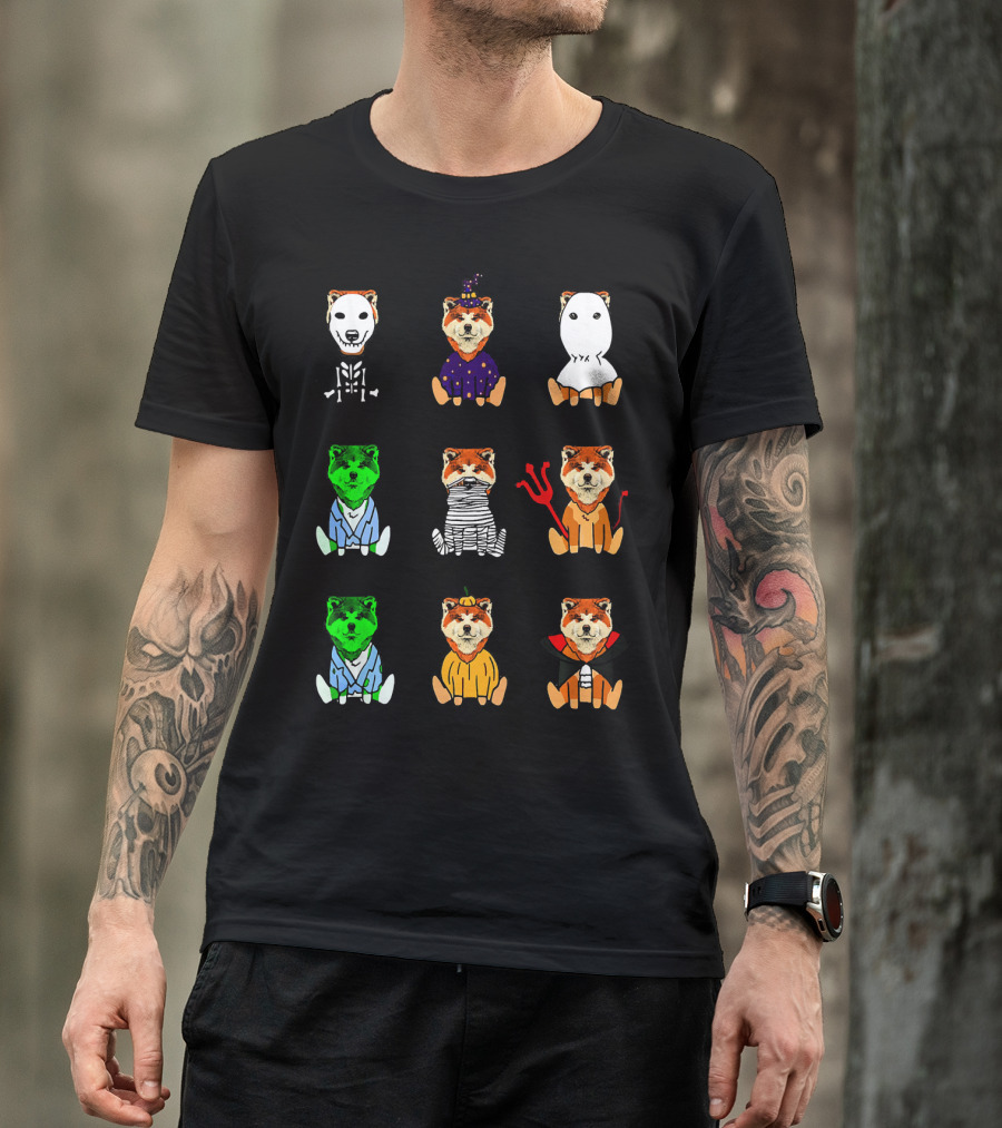 Akita Dog Lover Halloween Skeleton Zombie Mummy Witch Ghost Pumpkin Vampire Costumes T-Shirt