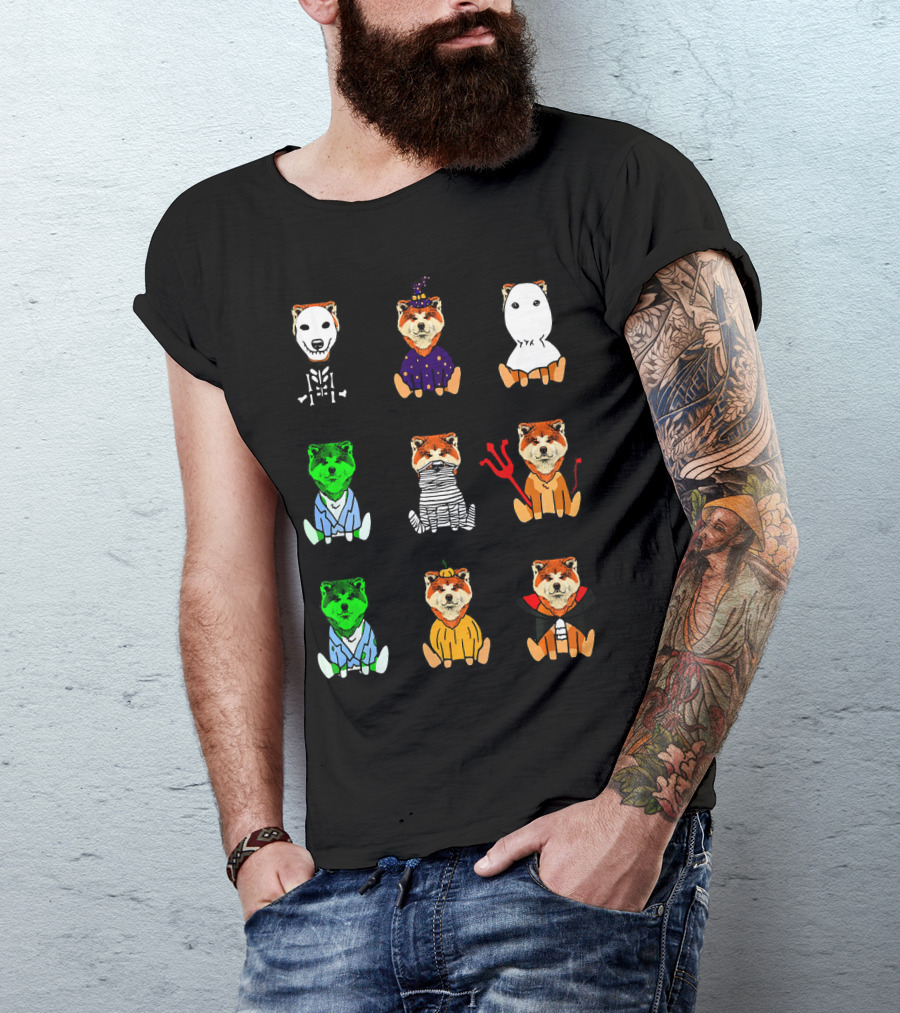Akita Dog Lover Halloween Skeleton Zombie Mummy Witch Ghost Pumpkin Vampire Costumes T-Shirt