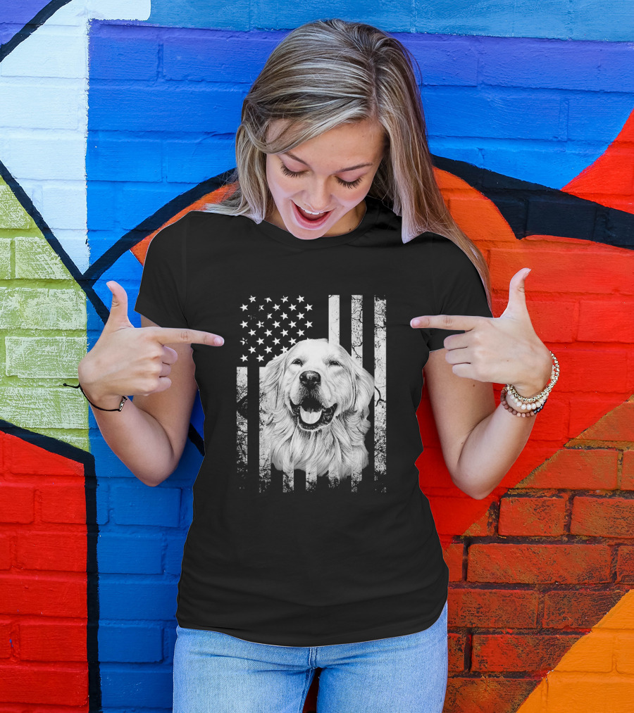 Golden Retriever American Flag 4th Of July Dog T-Shirt