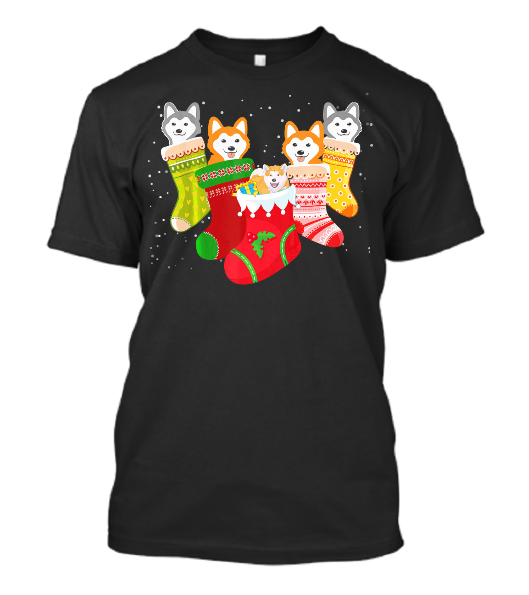 Akita Puppies In Christmas Stockings Holiday Humor Dog Love T-Shirt