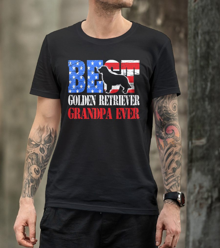 BEST GOLDEN RETRIEVER GRANDPA EVER USA FLAG STARS STRIPES DOG T-Shirt