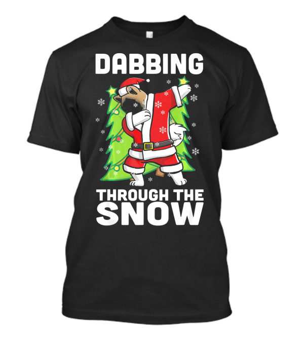 Dabbing Through The Snow Akita Funny Dog Christmas Tree Santa Suit T-Shirt