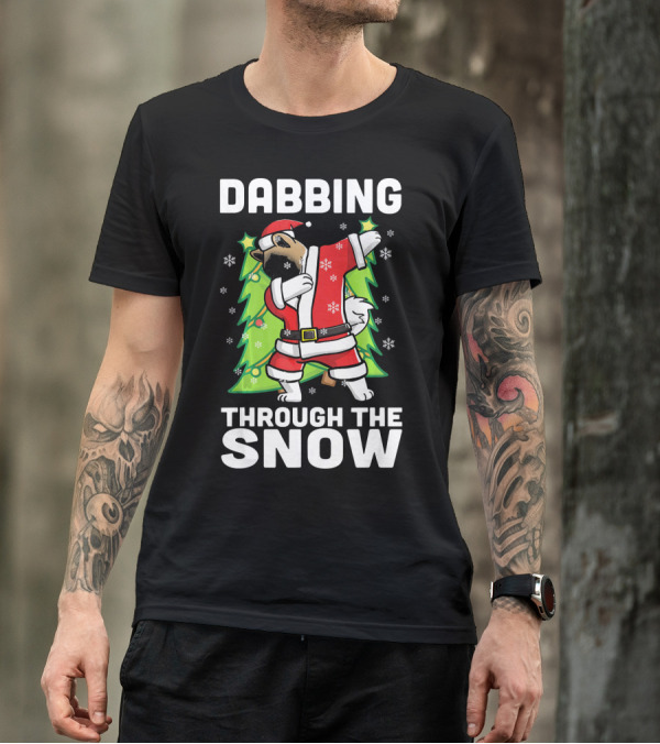 Dabbing Through The Snow Akita Funny Dog Christmas Tree Santa Suit T-Shirt