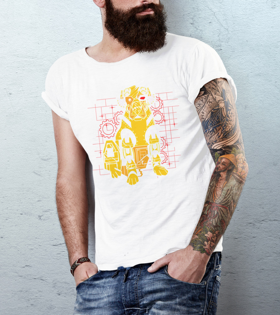 Cyborg Labrador Golden Retriever Robot Dog With Gear Background T-Shirt