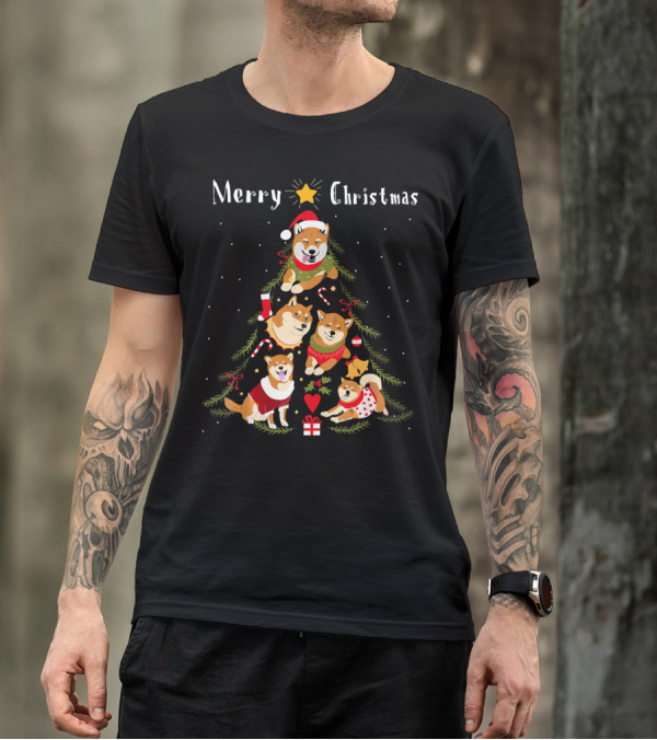 Merry Christmas Akita Tree With Presents And Decorations T-Shirt