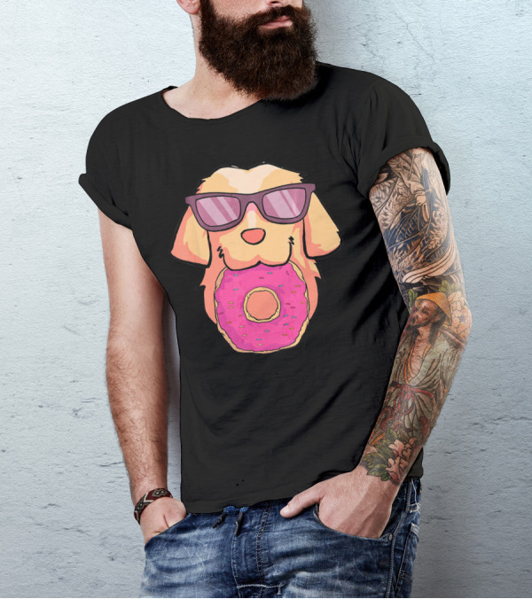 Golden Retriever Sunglasses Donut Fun Party T-Shirt