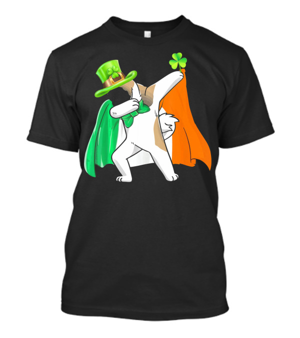 Dabbing Akita Dog Wearing Irish Flag Cape And Green Shamrock Hat T-Shirt