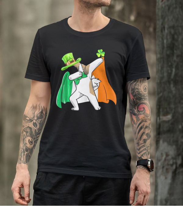Dabbing Akita Dog Wearing Irish Flag Cape And Green Shamrock Hat T-Shirt