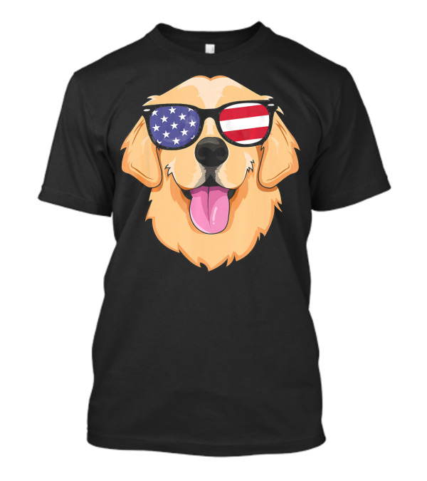 Golden Retriever With American Flag Sunglasses 4th Of July T-Shirt