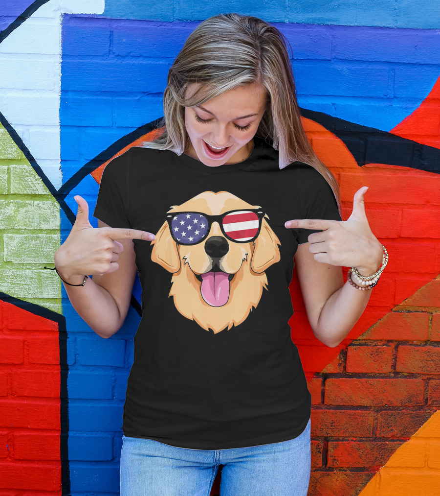 American Golden Retriever USA Dog Sunglasses Patriotic T-Shirt
