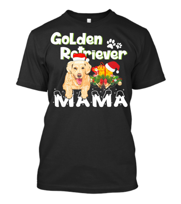 GoLden Retriever Christmas Mama Holiday With Santa Hat And Gifts T-Shirt