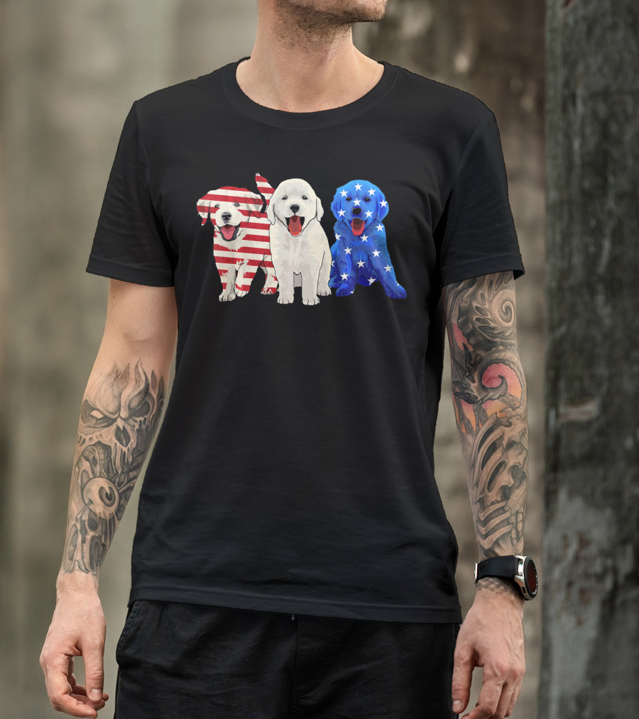 Golden Retriever Puppies With American Flag Colors USA Dog T-Shirt