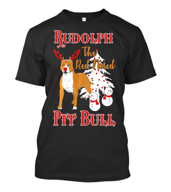 Rudolph The Red Nosed Pit Bull Christmas T-Shirt