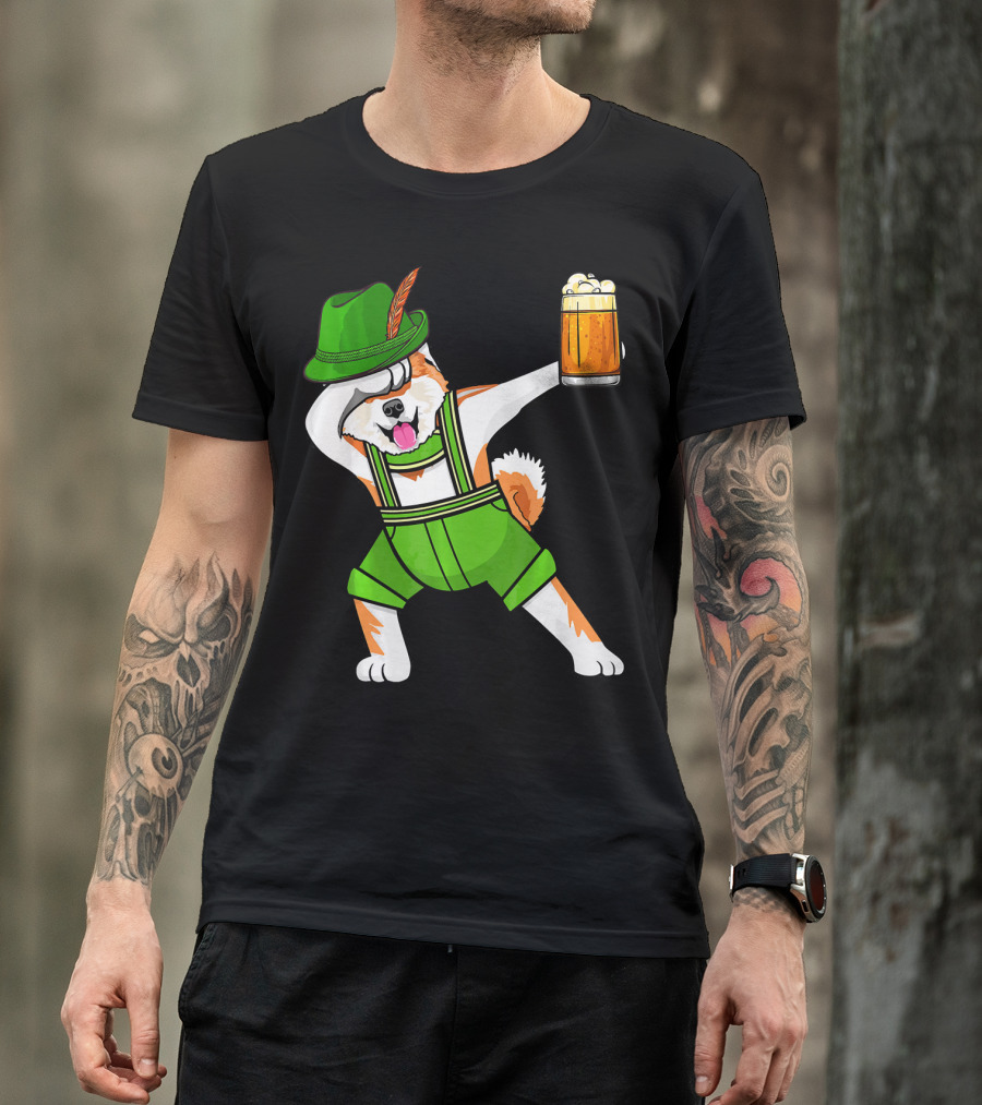 Dabbing Akita In Lederhosen With Beer Oktoberfest T-Shirt