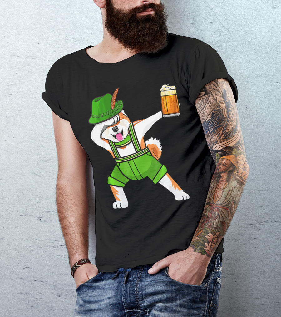 Dabbing Akita In Lederhosen With Beer Oktoberfest T-Shirt