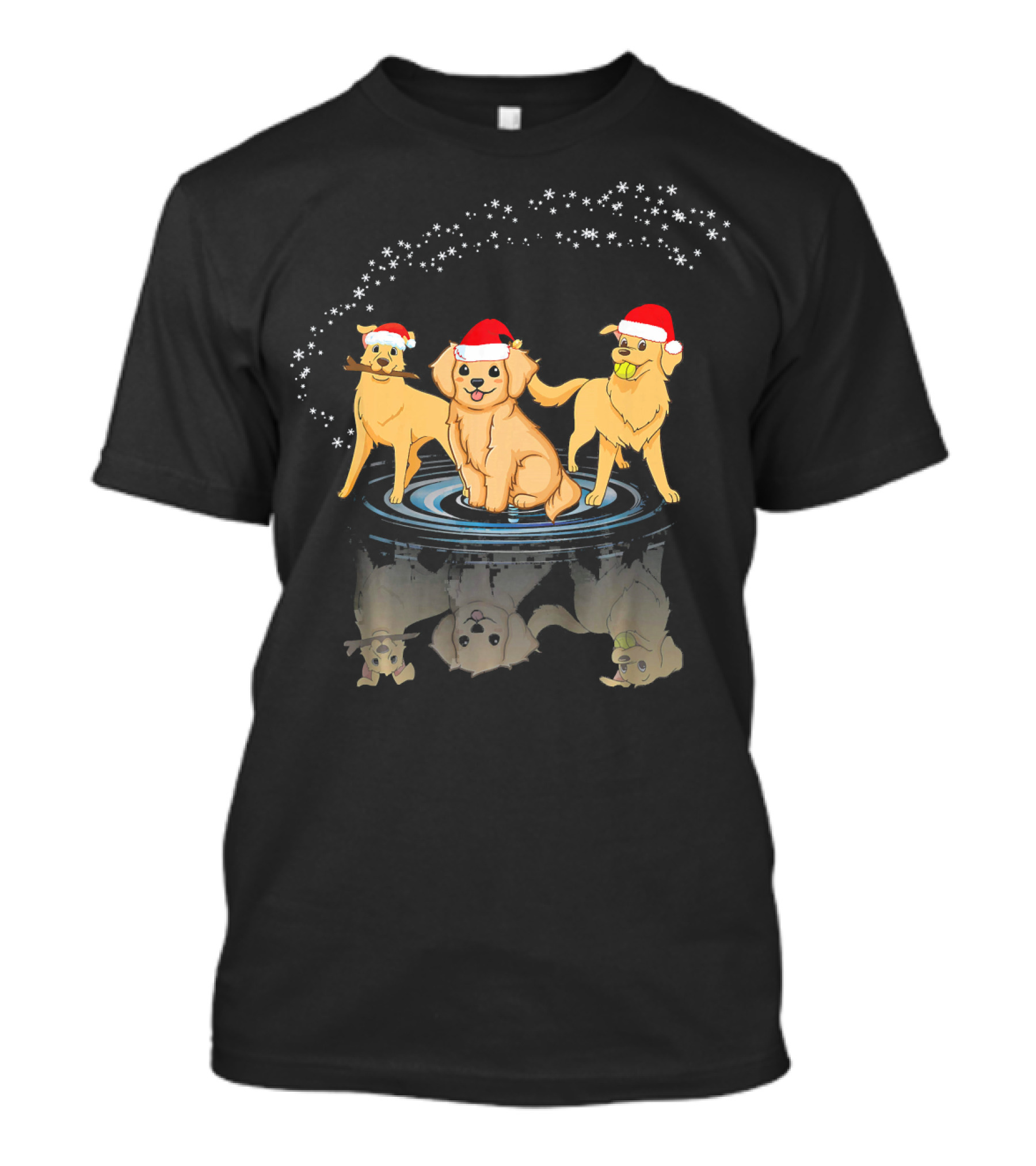 Golden Retriever Christmas Dogs In Santa Hats With Snowflakes T-Shirt