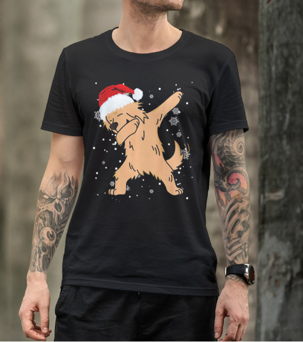 Golden Retriever Dabbing Santa Hat Christmas Snowflakes T-Shirt