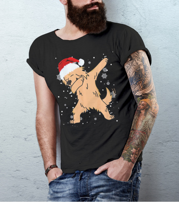 Golden Retriever Dabbing Santa Hat Christmas Snowflakes T-Shirt