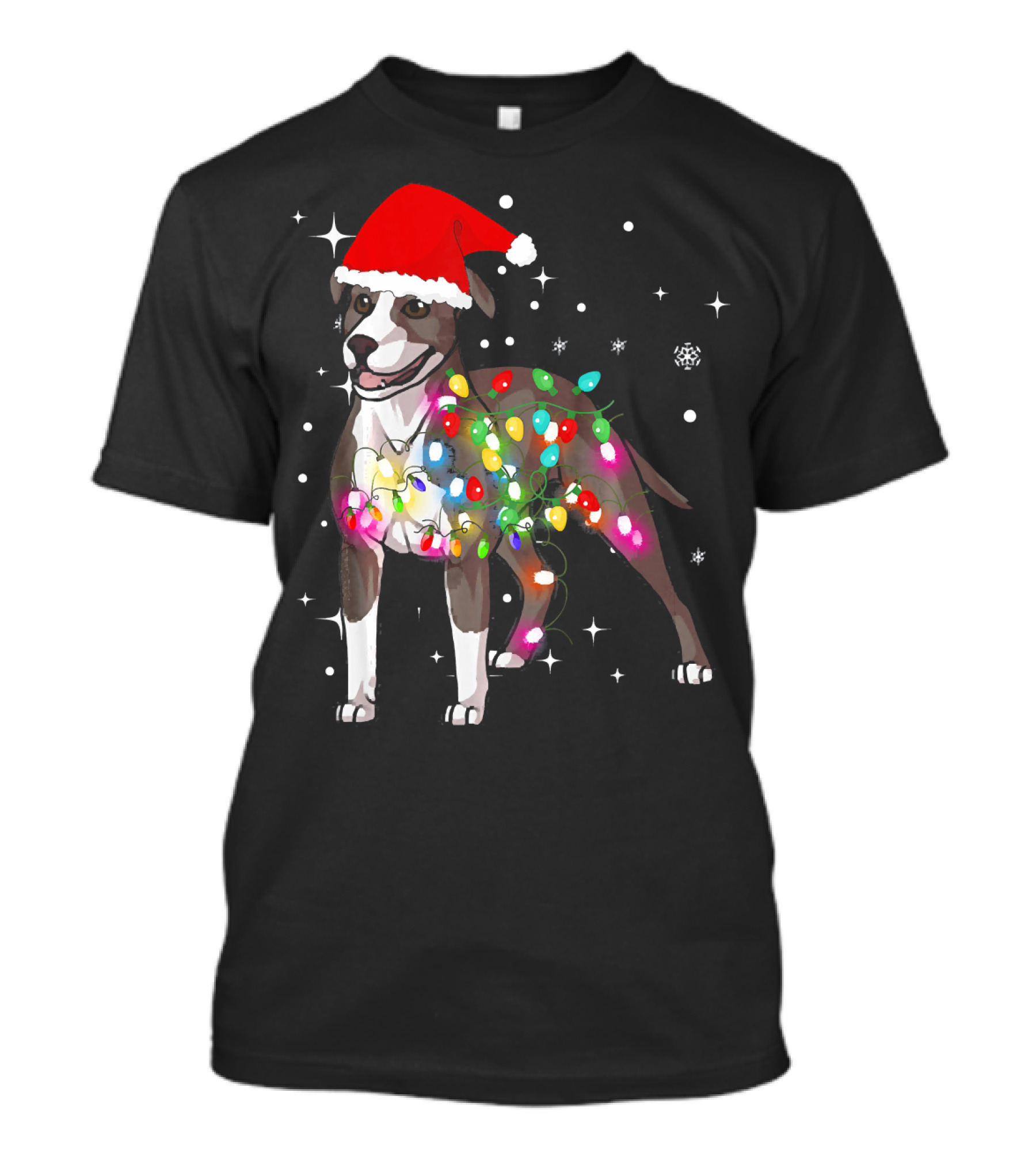 Santa Hat Christmas Lights American Pit Bull Terrier T-Shirt