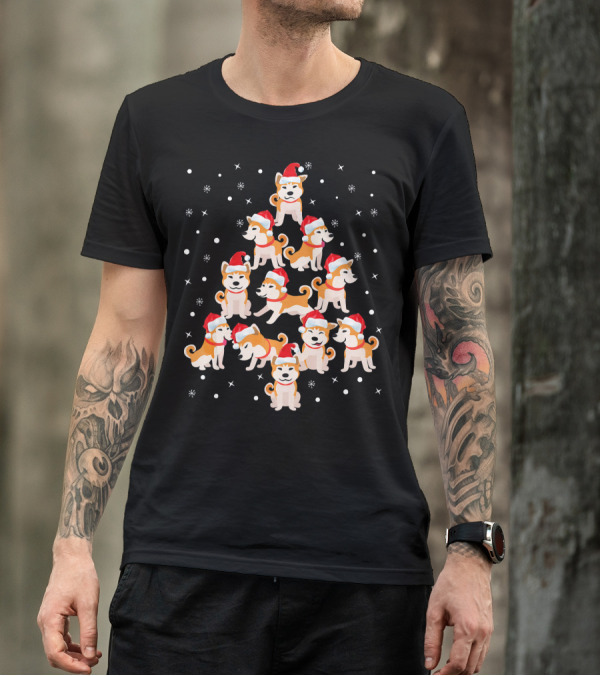 Akita Dogs Christmas Tree Holiday Matching Family Fun T-Shirt