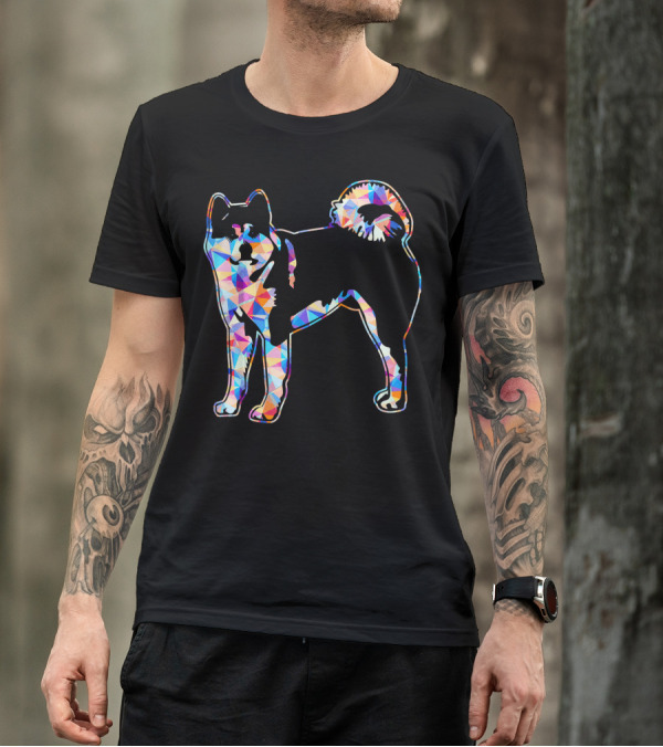 Akita Geometric Multicolor Patterned Dog T-Shirt