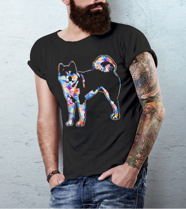 Akita Geometric Multicolor Patterned Dog T-Shirt