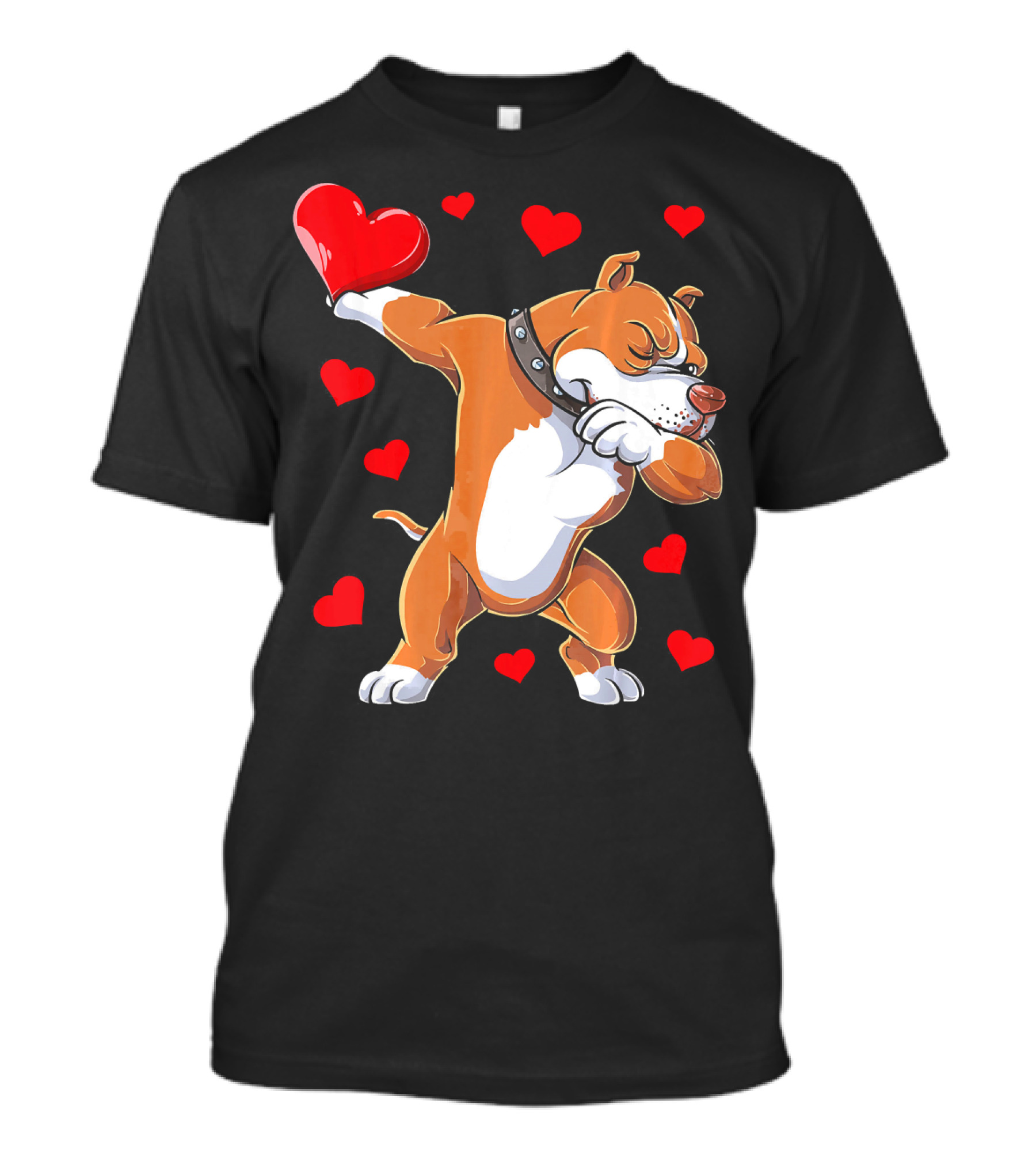 Dabbing Pit Bull Holding Heart Surrounded By Red Hearts Valentine's Day T-Shirt