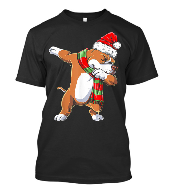 Pit Bull Dabbing In Santa Hat And Christmas Scarf T-Shirt