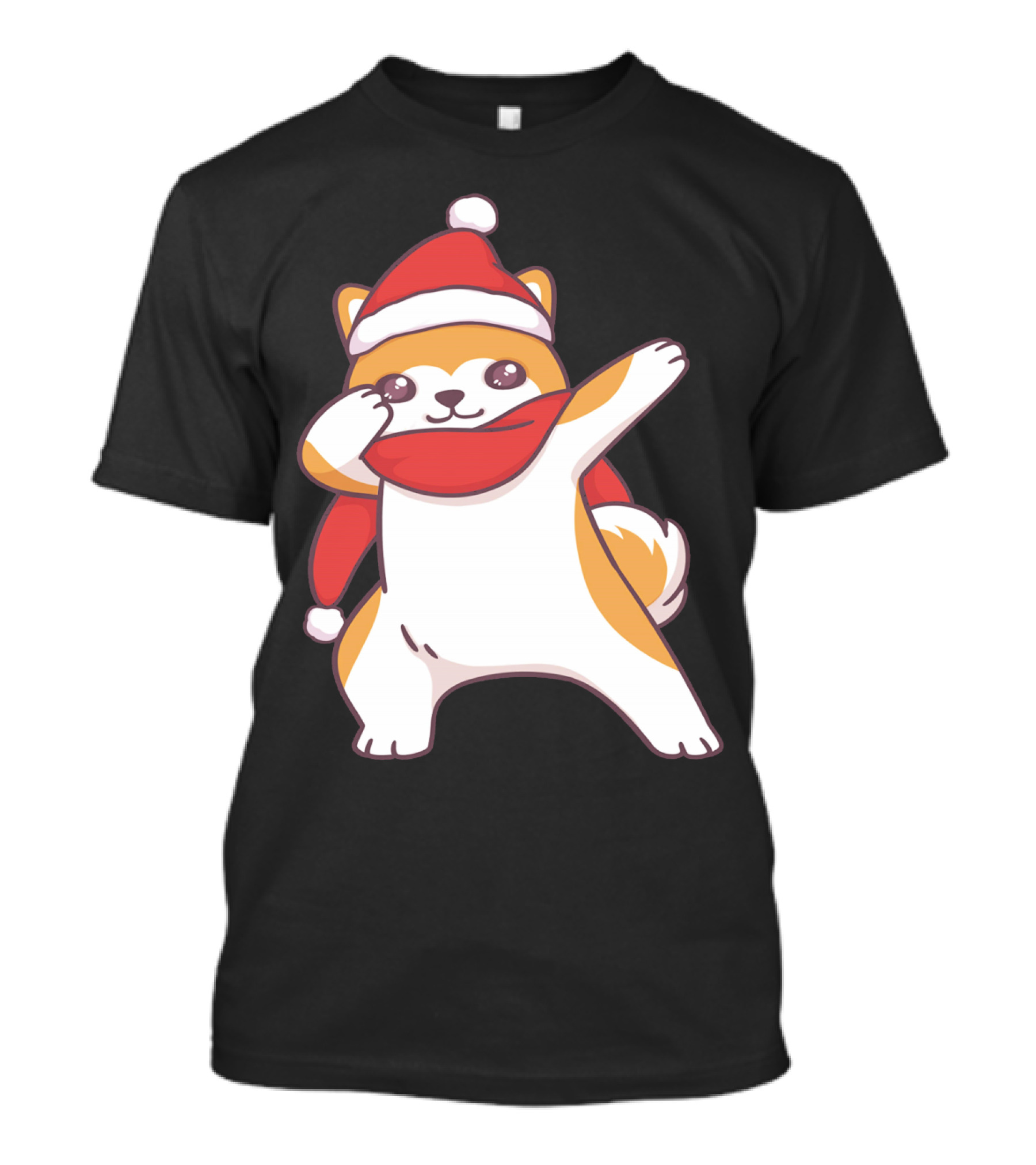 Akita Puppy Dog In Winter Santa Hat Dabbing T-Shirt