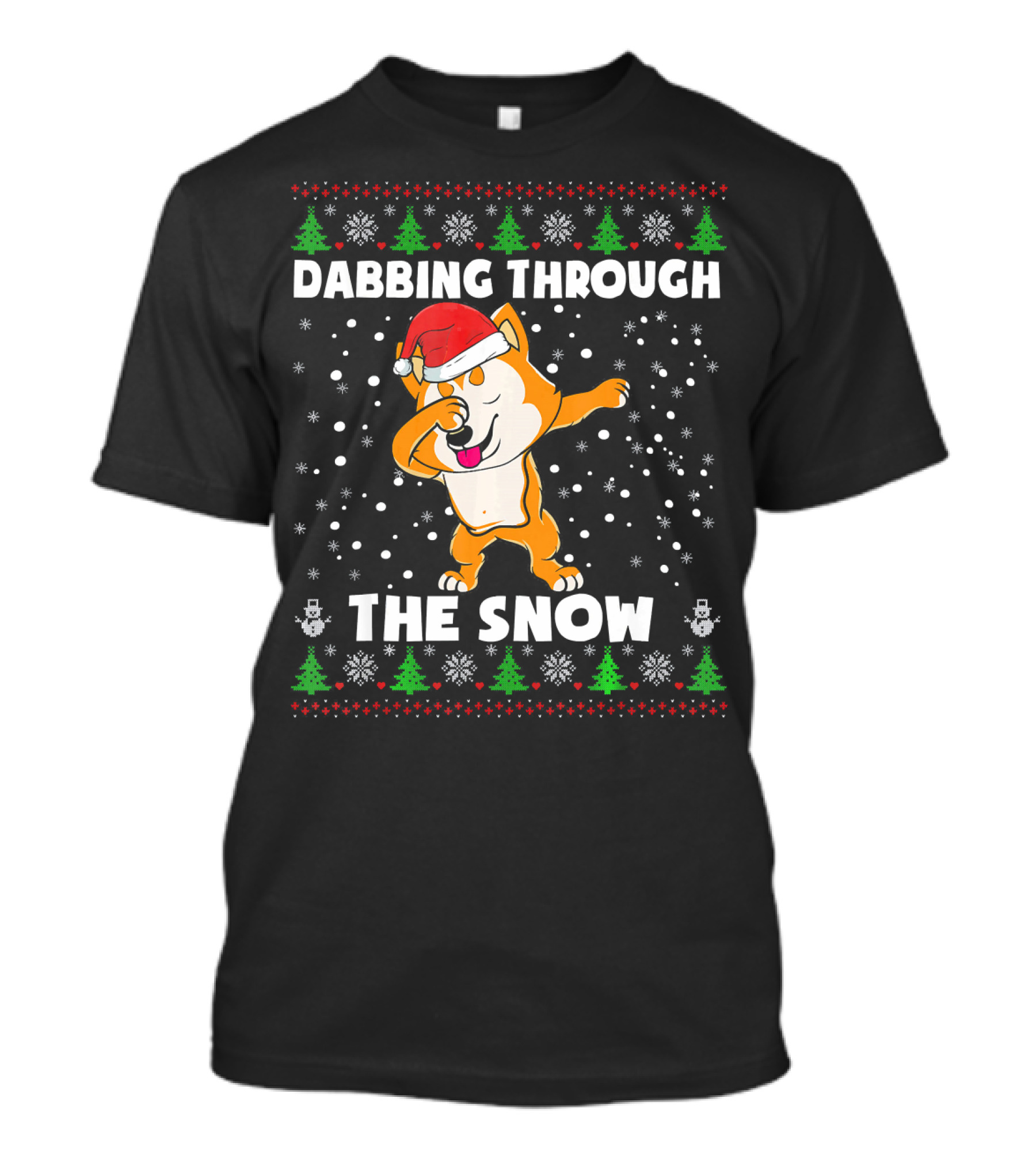 Dabbing Through The Snow Akita Inu Santa Hat Christmas Snowflakes T-Shirt