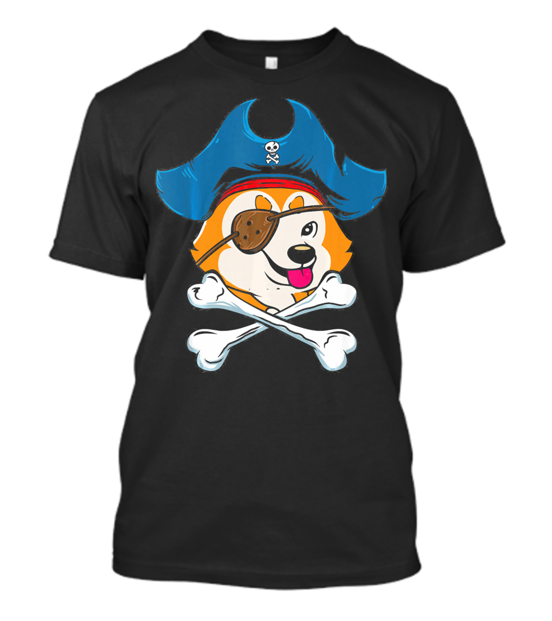 Akita Inu Pirate With Crossbones And Halloween Hat T-Shirt