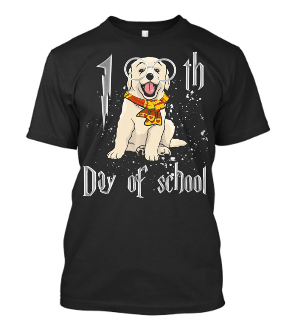 100th Day Of School Golden Retriever Dog Wizard Glasses Scarf T-Shirt